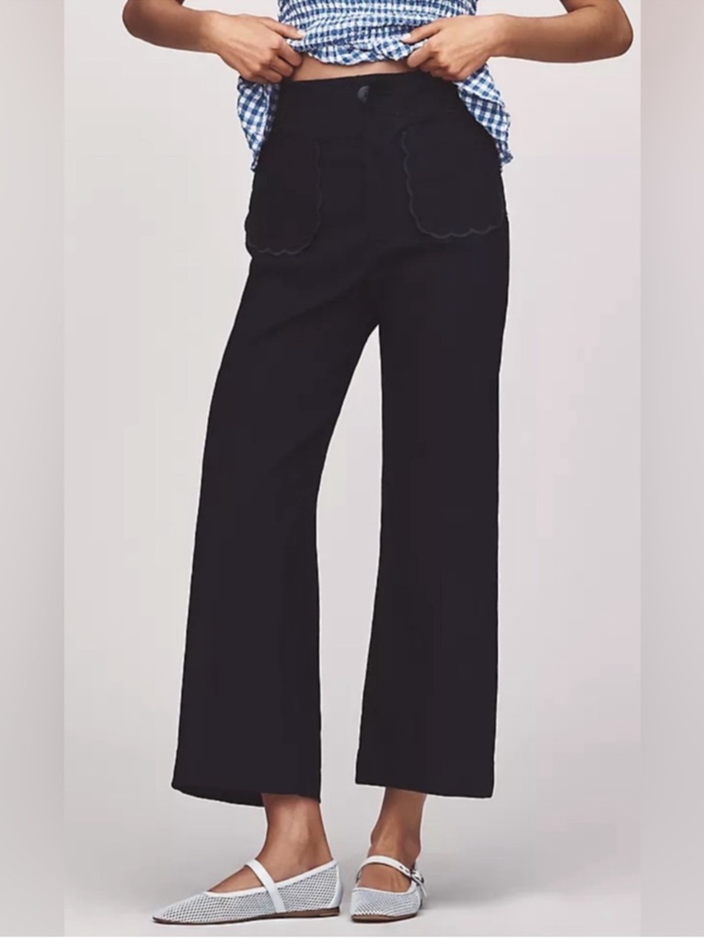 Anthropologie Maeve The Colette Scalloped Packets Linen Blend Wide Leg Pants